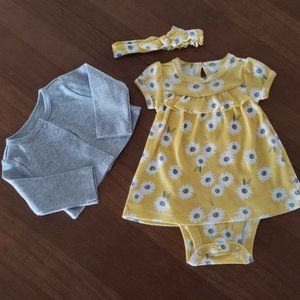 NWT Child of Mine by Carter's Baby Girl Dress Set, 3-Piece, Sunflowers, Yellow